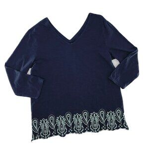 Talbot's‎ Women’s Cotton Navy Blue Scalloped Edge Embroidered Blouse Top Size M